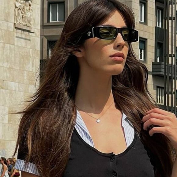 Versace VE4476U GB1/2 Sunglasses Black Rectangle Frame, Green Lenses main image 8